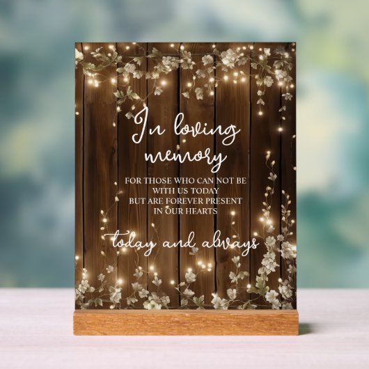 In Love Memory String Lights Holz Memorial Acrylschild (Neutral)