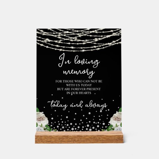 In Love Memory String Lights Memorial Black Acrylschild (Vorderseite)