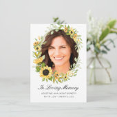 in Love Memory Sunflower Black Script Foto Dankeskarte (Stehend Vorderseite)