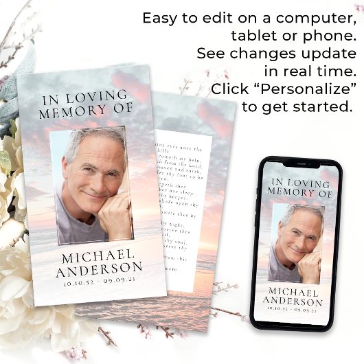 In Love Memory Sunset Memorial Prayer Card