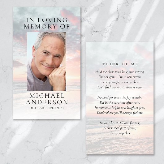 In Love Memory Sunset Memorial Prayer Card Mitteilungskarte