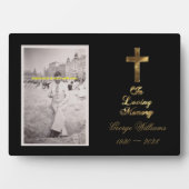 In Love Memory Typografie Golden Cross Foto Fotoplatte (Vorderseite)