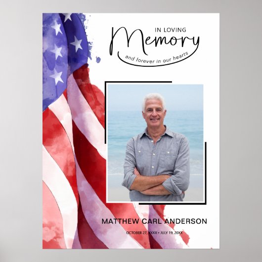 In Love Memory US Flag Funeral Memorial Poster (Vorne)
