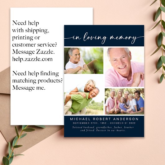 In Love Memory Vier Foto Collage Beerdigung Dankeskarte