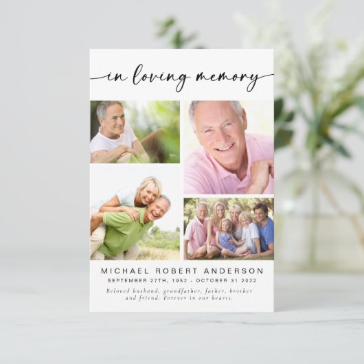In Love Memory | Vier Mal Collage Beerdigung Dankeskarte (Stehend Vorderseite)