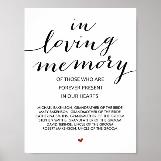 In Love Memory Wedding Memorial Table Sign v2 Poster (Vorne)