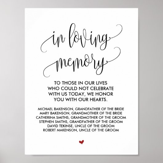 In Love Memory Wedding Memorial Table Sign v2 Poster (Vorne)