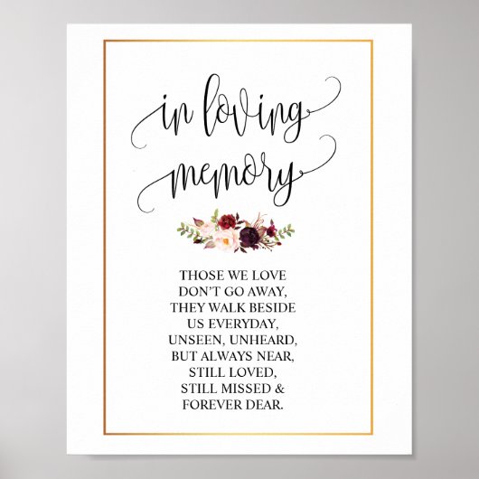 In Love Memory Wedding Memorial Table Sign v4 Poster (Vorne)