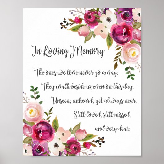 In Love Memory Wedding Sign Wasserfarbe Florals Poster (Vorne)