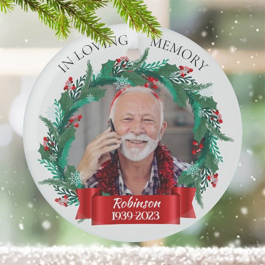 In Love Memory Weihnachtskranz Großvater Foto Ornament Aus Glas
