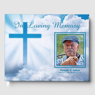 In Love Memory White Clouds Blue Cross Beerdigung Gästebuch