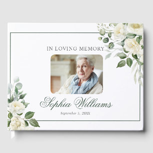 In Love Memory White Floral Begräbnis Gästebuch