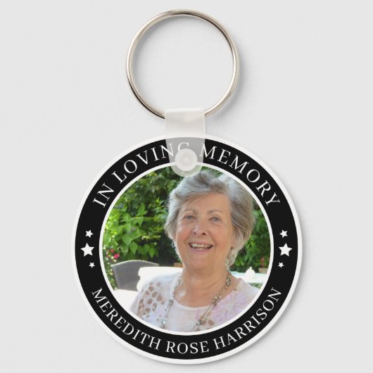 In Love Memory White Stars Black Foto Memorial Schlüsselanhänger (Vorderseite)