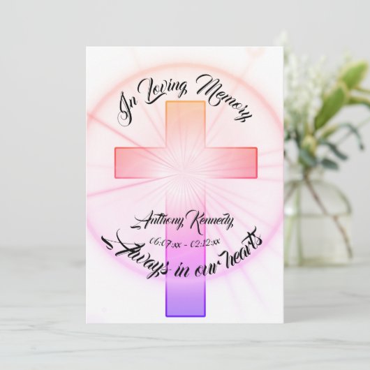 In Love Memory with Cross Einladung (Stehend Vorderseite)