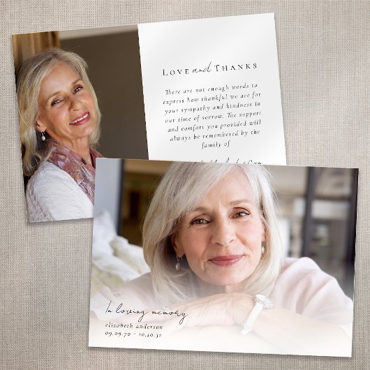 In Love Memory Zwei-Foto-Beileid-Beerdigung Dankeskarte