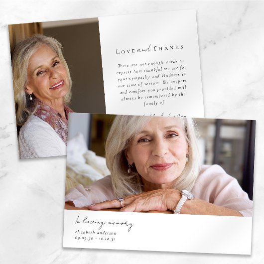 In Love Memory Zwei-Foto-Beileid-Beerdigung Dankeskarte