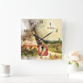 in love ~ Tribal Tipi and Beautiful Foxes Teepee Quadratische Wanduhr (Zuhause)