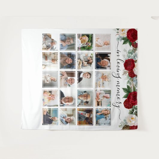 In Loving Memory 20 Foto Red Floral Memorial Wandteppich (Vorderseite (Horizontal))