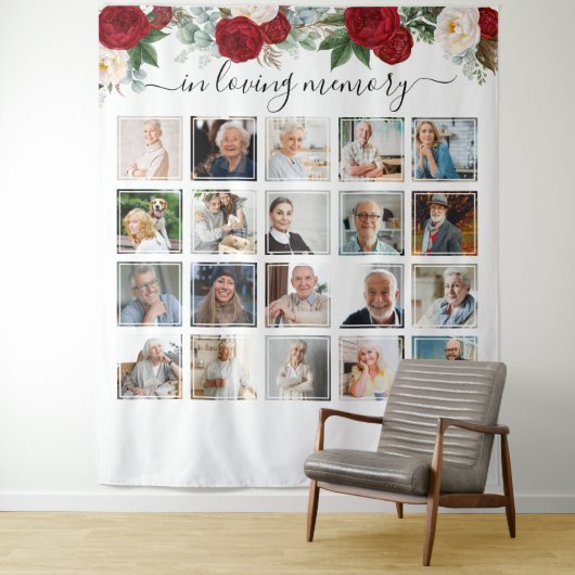 In Loving Memory 20 Foto Red Floral Memorial Wandteppich (Beispiel)