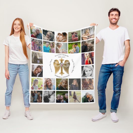 In Loving Memory 24 FotoCollage Cross with Wings Fleecedecke (Beispiel)