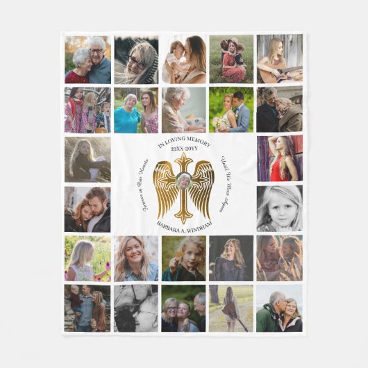 In Loving Memory 24 FotoCollage Cross with Wings Fleecedecke (Vorderseite)