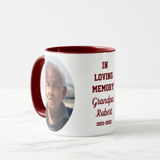 In Loving Memory 2 Photo Memorial Keepsake Maroon Tasse (Vorderseite Links)