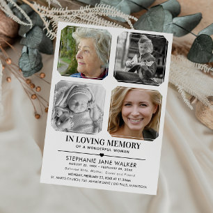 In Loving Memory 4-Foto-Collage Bestattung Einladung