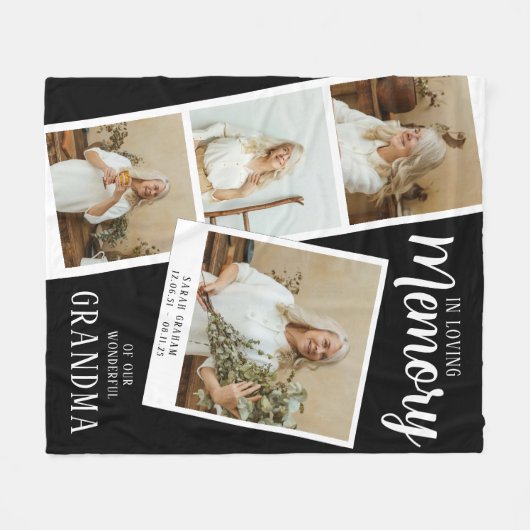 In Loving Memory 4 Photo Snaps Fleece Blanket (Vorderseite (Horizontal))