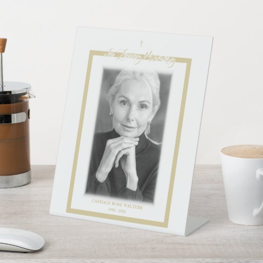 In Loving Memory B&W Golden Photo Service Dear Sockelschild (In SItu)