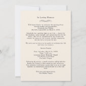In Loving Memory Beige Photo Funeral Invitation Einladung (Rückseite)