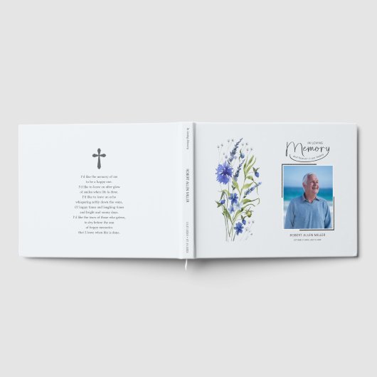 In Loving Memory Blaue Blumen Trauer Gästebuch (Voll)