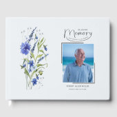 In Loving Memory Blaue Blumen Trauer Gästebuch (Vorderseite)