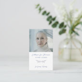 In Loving Memory Blue Botanical Photo Prayer Card Visitenkarte (Stehend Vorderseite)