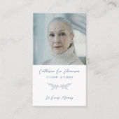 In Loving Memory Blue Botanical Photo Prayer Card Visitenkarte (Vorderseite)