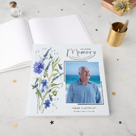 In Loving Memory Blue Floral Funeral Guest Book Gästebuch