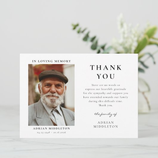 In Loving Memory Custom Photo & Message Dankeskarte (Stehend Vorderseite)