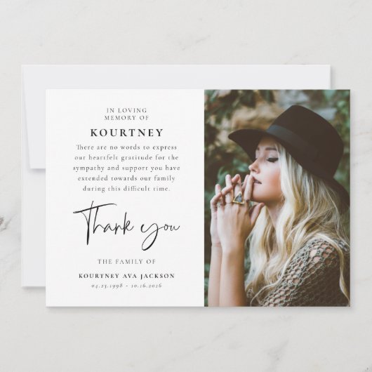 In Loving Memory Custom Photo & Message Sympathy  Dankeskarte (Vorderseite)
