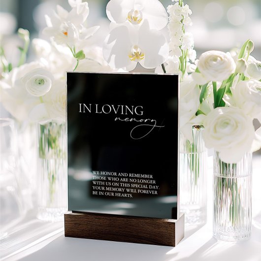 In Loving Memory Einfache Hochzeit Schwarz Acrylschild