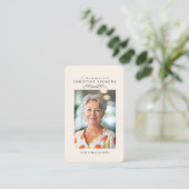 "In loving Memory" Elegant Beige Photo Prayer Visitenkarte (Stehend Vorderseite)