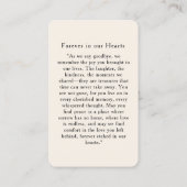 "In loving Memory" Elegant  Beige Photo Prayer  Visitenkarte (Rückseite)