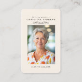 "In loving Memory" Elegant  Beige Photo Prayer  Visitenkarte (Vorderseite)