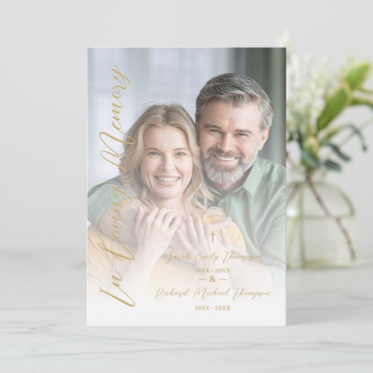 In Loving Memory Elegant Custom Couple's Funeral Einladung (Stehend Vorderseite)