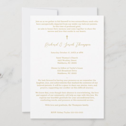 In Loving Memory Elegant Custom Couple's Funeral Einladung (Rückseite)