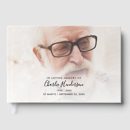 In Loving Memory Elegant Script 2-Foto-Gästebuch Gästebuch (Vorderseite)