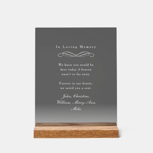 "In Loving Memory" Elegant Wedding Memorial  Acrylschild (Vorderseite)