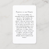 "In loving Memory" Elegant White Photo Prayer  Visitenkarte (Rückseite)