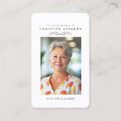 "In loving Memory" Elegant White Photo Prayer  Visitenkarte (Vorderseite)