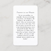 "In loving Memory" Elegant White Photo Prayer  Visitenkarte (Rückseite)