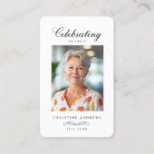 "In loving Memory" Elegant White Photo Prayer  Visitenkarte (Vorderseite)