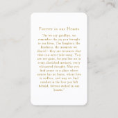 "In loving Memory" Elegant White Photo Prayer  Visitenkarte (Rückseite)